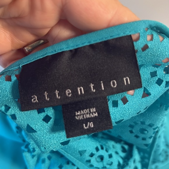 Women’s Attention lazer cut high low Boxy Blouse short sleeve jade green L - Picture 6 of 9